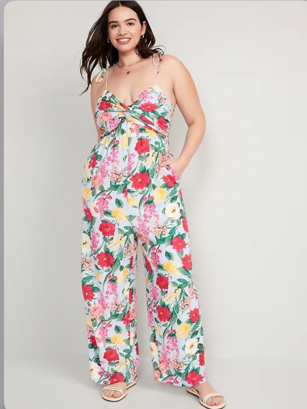 Viral sold out Old Navy Linen Blend Tie-Shoulder Wide-Leg Jumpsuit